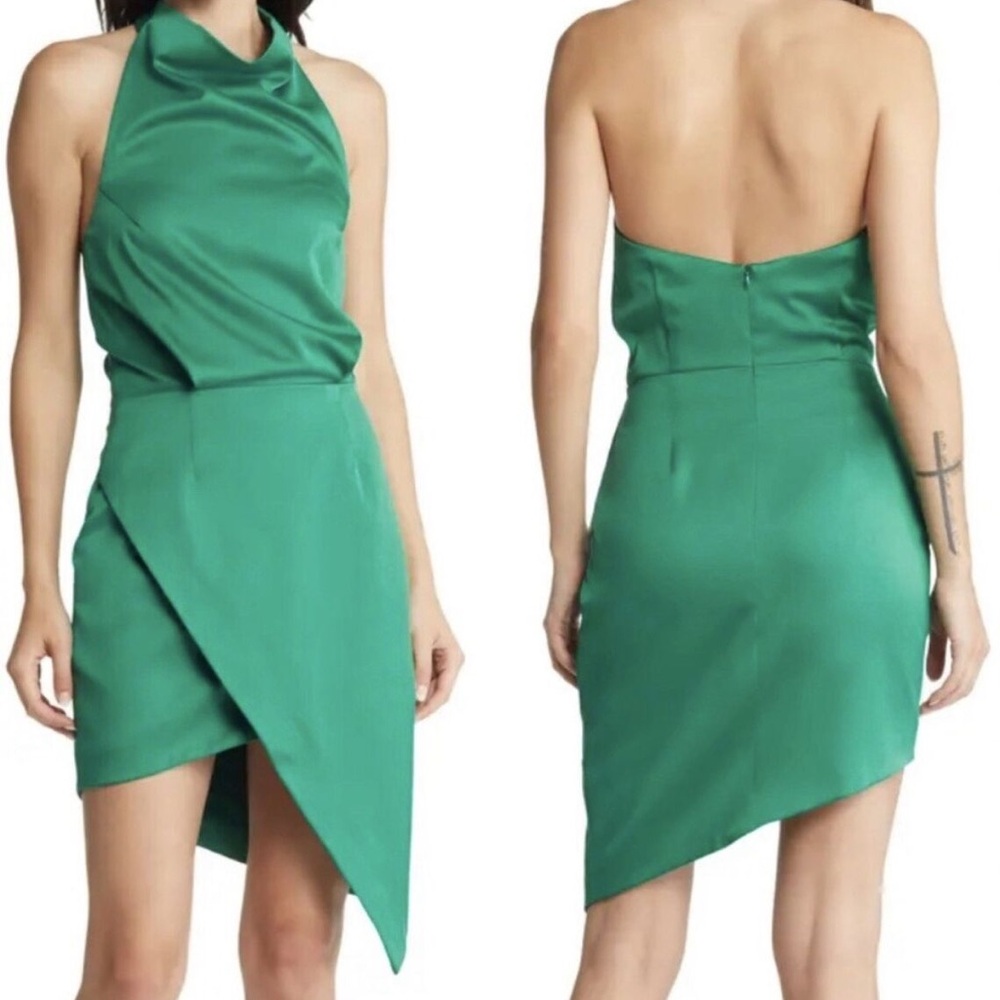Elliatt Asymmetrical Satin Camo Dress